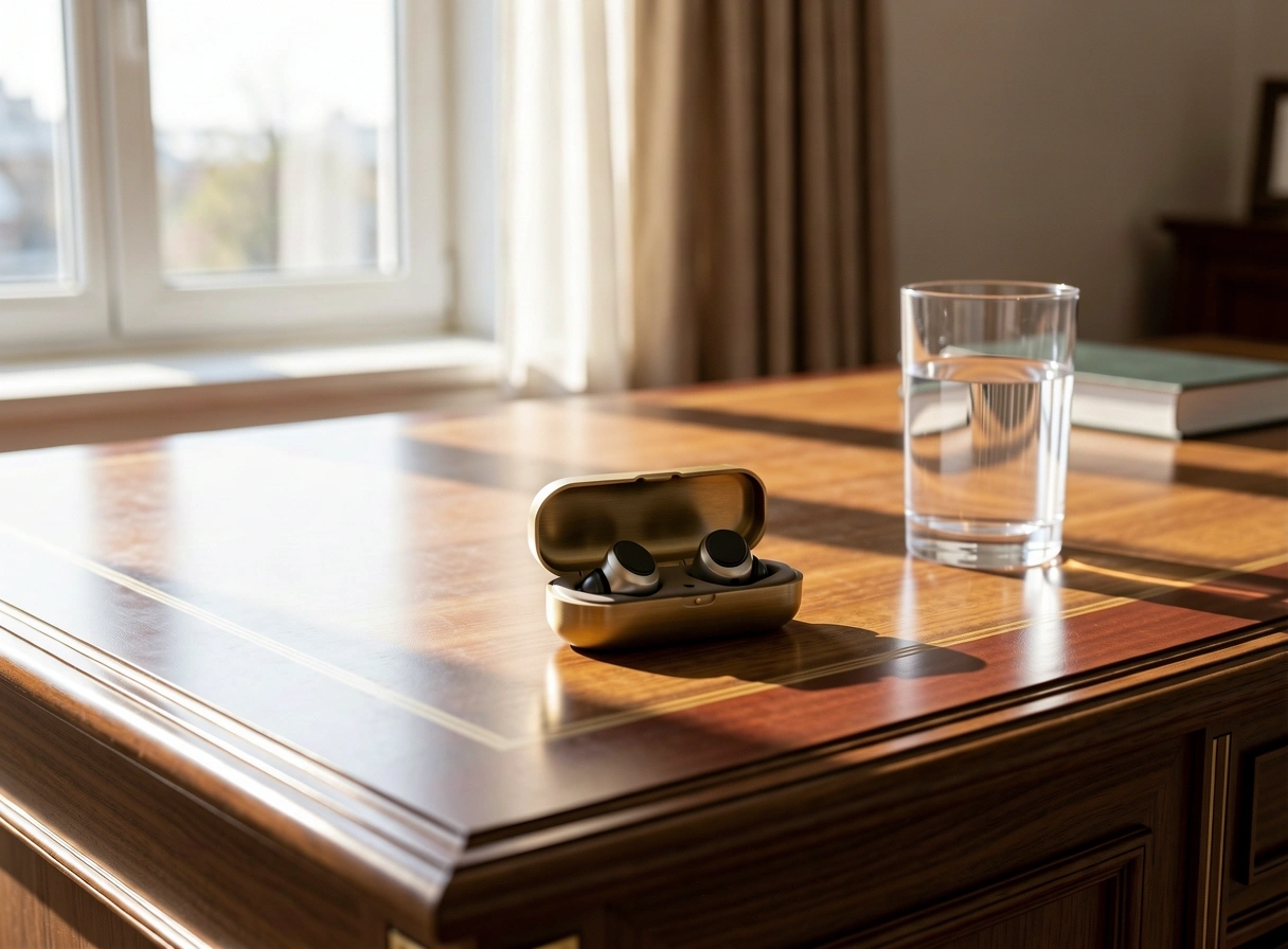 Hearing care accessories on a workspace